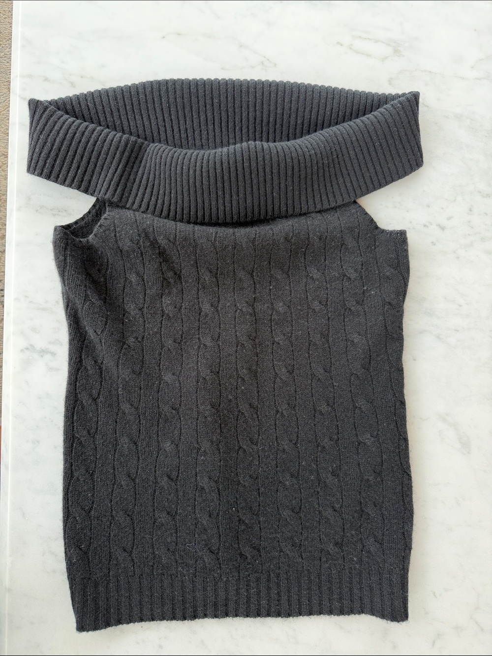 Ralph Lauren Women's Black 100% Cashmere Cable-Knit Off-Shoulder Sweater
